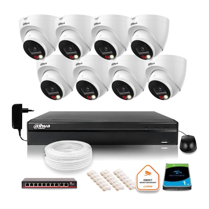 ZESTAW 8 Kamer IP Dahua 8mpx IPC-HDW1839T-A-IL-0280B-S6 + DYSK