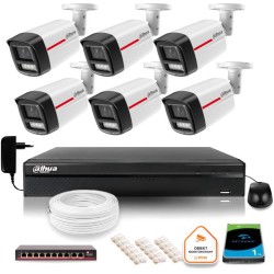 Zestaw monitoringu IP DAHUA 6 kamer zewnętrznych LED 50m WizColor 2K
