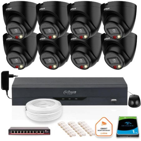 ZESTAW 8 Kamer IP Dahua 4mpx IPC-HDW1439V-A-IL-BLACK + DYSK