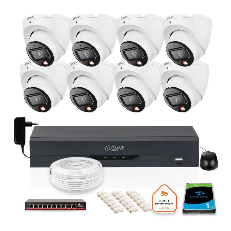 ZESTAW 8 Kamer IP Dahua 6mpx IPC-HDW1639T-A-IL-0280B-S6 + DYSK