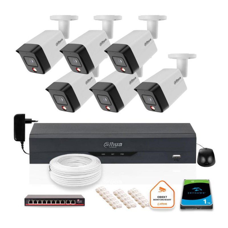 ZESTAW 6 Kamer IP Dahua 6mpx IPC-HFW1639TC-A-IL-0280B-S6 + DYSK