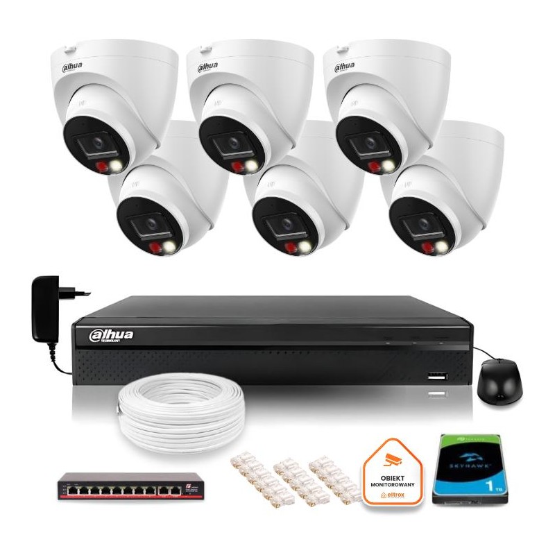ZESTAW 6 Kamer IP Dahua 8mpx IPC-HDW1839T-A-IL-0280B-S6 + DYSK