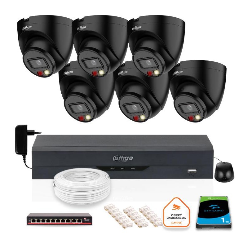 ZESTAW 6 Kamer IP Dahua 4mpx IPC-HDW1439V-A-IL-BLACK + DYSK