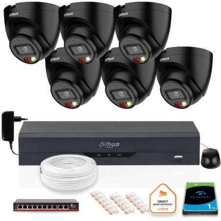 ZESTAW 6 Kamer IP Dahua 4mpx IPC-HDW1439V-A-IL-BLACK + DYSK