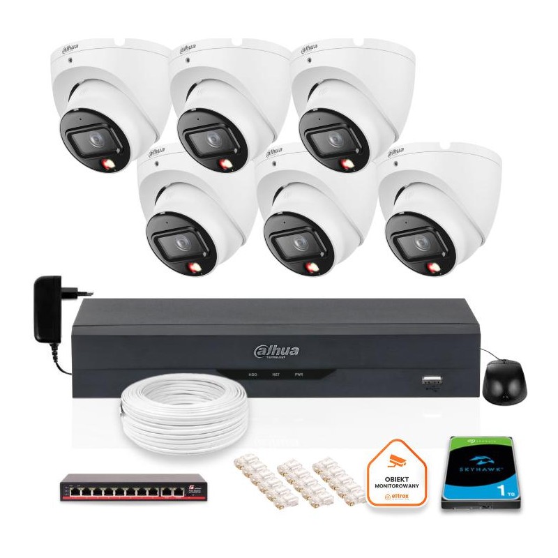 ZESTAW 6 Kamer IP Dahua 6mpx IPC-HDW1639T-A-IL-0280B-S6 + DYSK