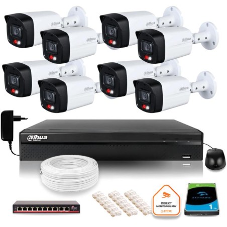 Zestaw monitoringu IP Dahua 2MPx 8 Kamer zewnętrznych Smart Dual Light IR LED 30m