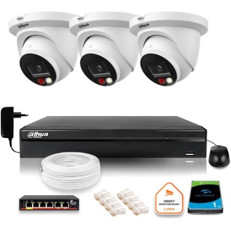 Zestaw monitoringu IP Dahua 8mpx 4K 3 kamery IPC-HDW2849TM-S-IL z dyskiem 1TB