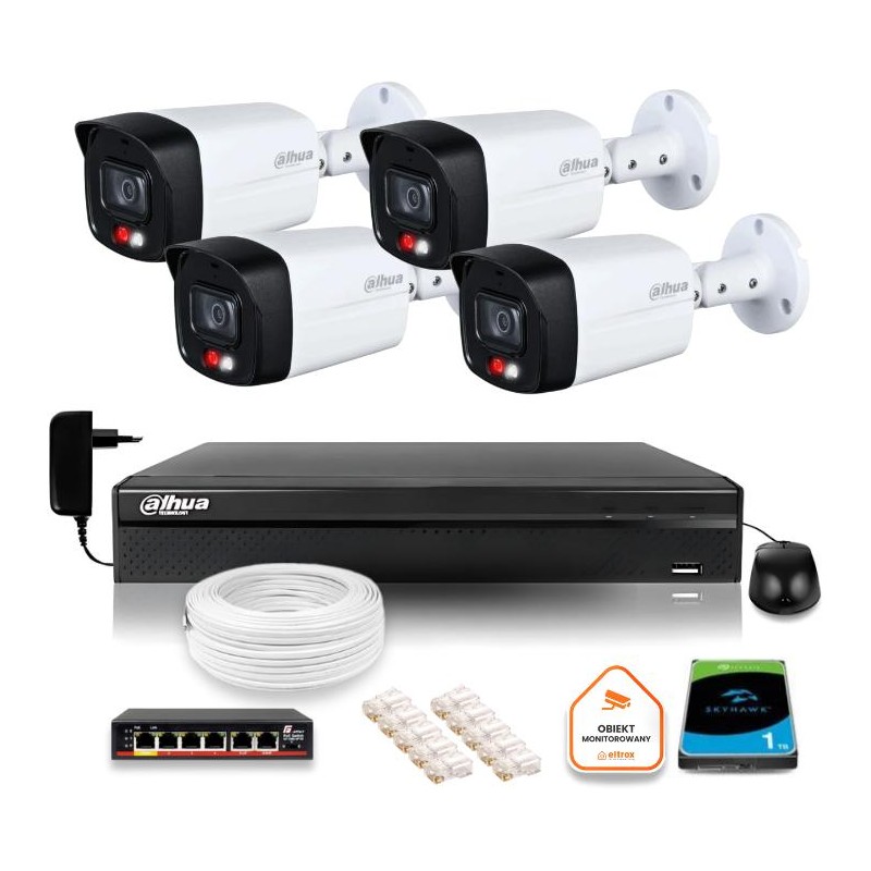 ZESTAW 4 Kamery IP Dahua 8mpx IPC-HFW1839TC-A-IL-0280B-S6 + DYSK