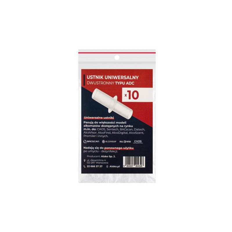 Ustnik uniwersalny dwustronny typu ADC AISKO do alkomatów opakowanie (10 szt.)