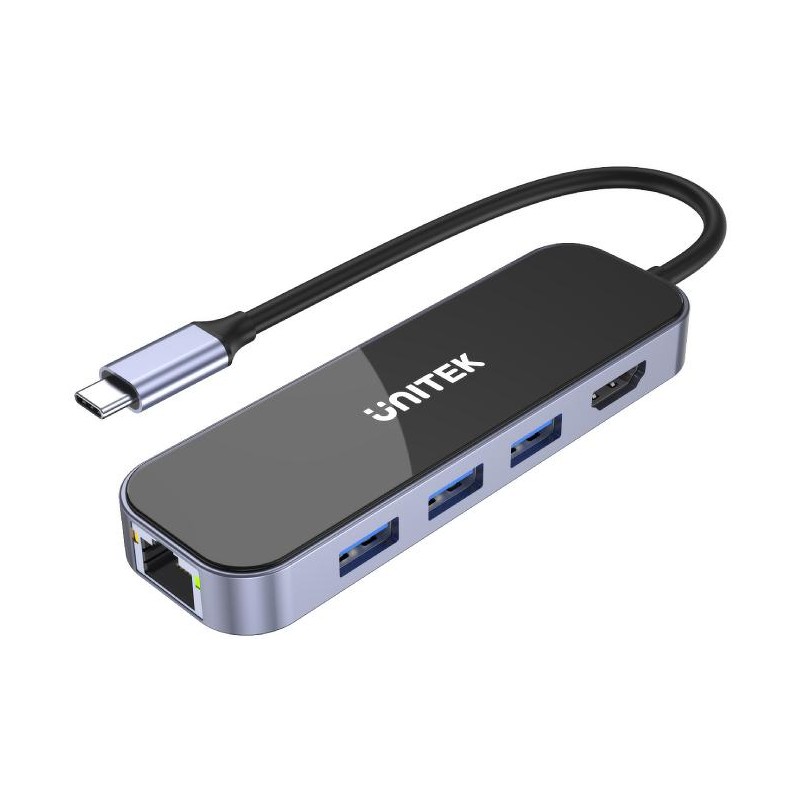 Unitek D1084A Hub USB-C 3.1 RJ-45 3xUSB-A HDMI 4K PD100W