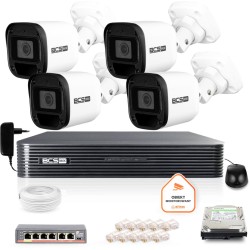 Zestaw monitoringu IP BCS Basic 4x Kamera BCS-B-TIP12FR3(2.0) Rejestrator z dyskiem