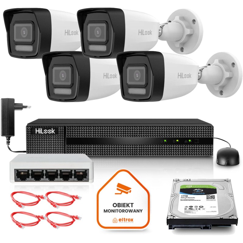 Zestaw monitoringu Hilook 4 kamery IP IPCAM-B8-30DL z dyskiem 2TB