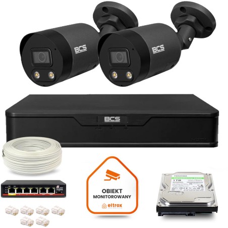Zestaw monitoringu IP BCS Point 2x Kamera BCS-P-TIP28FWR3L2-Ai2-G Rejestrator z dyskiem