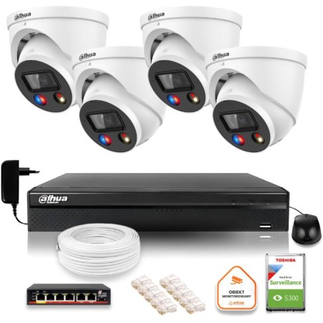 Zestaw monitoringu IP Dahua TIOC 8mpx 4K 4 kamery z alarmem NVR z dyskiem