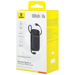 Powerbank Baseus QPow 2 10000mAh 30W z 2 wbudowanymi kablami USB-C - czarny