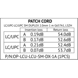 PATCHCORD ŚWIATŁOWODOWY SM 1M DUPLEX 9/125, LC/UPC-LC/UPC