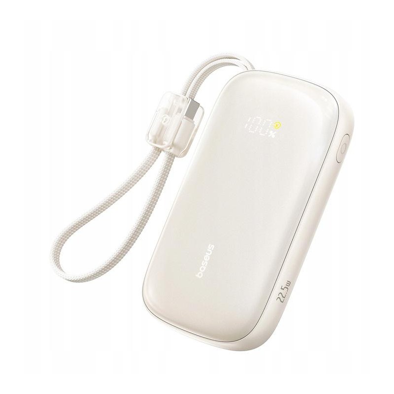 Powerbank Baseus EnerFill FC21 20000 mAh 22,5 W USB-A USB-C beżowy z odłączanym kablem Lightning