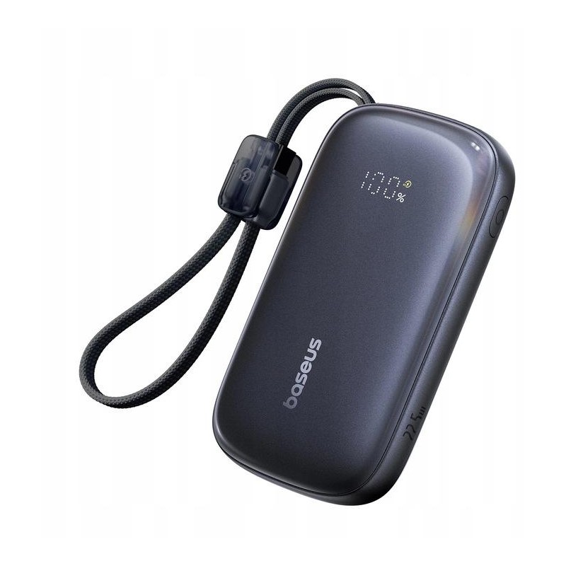 Powerbank Baseus EnerFill FC21 10000 mAh 22,5 W USB-A USB-C czarny z odłączanym kablem Lightning