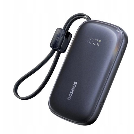 Powerbank Baseus EnerFill FC21 10000 mAh 22,5 W USB-A USB-C czarny z odłączanym kablem Lightning