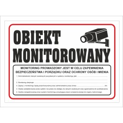 Tabliczka PCV Obiekt Monitorowany z RODO 35x25 cm
