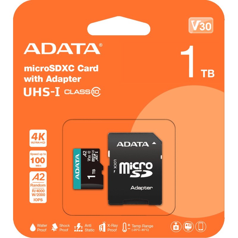 Adata Karta pamięci microSD Premier Pro 1TB UHS1 U3 V30 100/85 MB/s + adapter