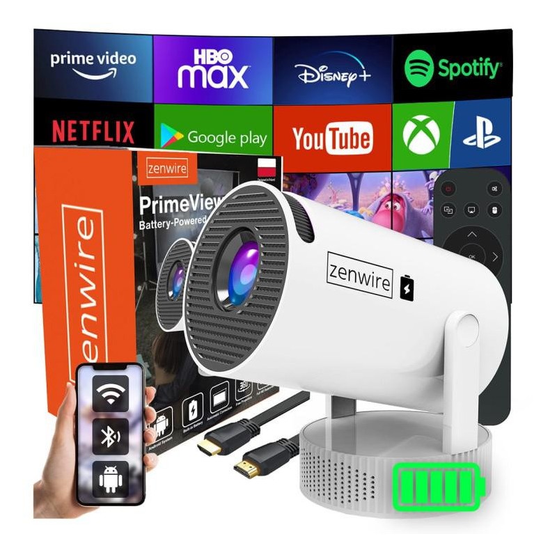 Mini Projektor Android Wifi Rzutnik Full HD Bluetooth z Baterią Zenwire K400