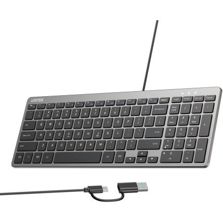 Klawiatura przewodowa Unitek SlimTap USB-C/USB-A