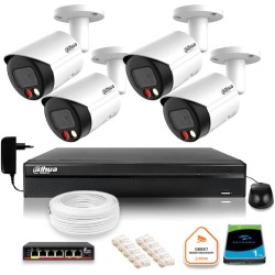 Zestaw monitoringu IP Dahua 4 kamer FullHD z podwójnych oświetleniem kolor w nocy