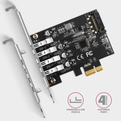 Kontroler Axagon PCEU-43RS PCIe 4x port USB 3.2 GEN 1, UASP, chipset Renesas, 15-pin SATA