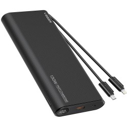 Powerbank Veger 25000 mAh 130 W PD QC 3.0 USB-A USB-C czarny z kablami USB-C i Lightning