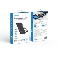 Powerbank Veger 25000 mAh 130 W PD QC 3.0 USB-A USB-C czarny z kablami USB-C i Lightning