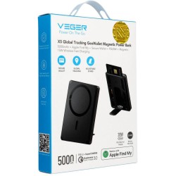 Powerbank Veger GeoWallet Tracker X5 5000 mAh 20 W PD QC 3.0 MFi MagSafe USB-C czarny