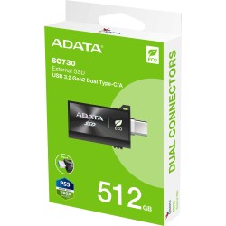 Adata Dysk Zewnętrzny SSD SC730 512G USB 3.2C/A 600/600MB/s czarny