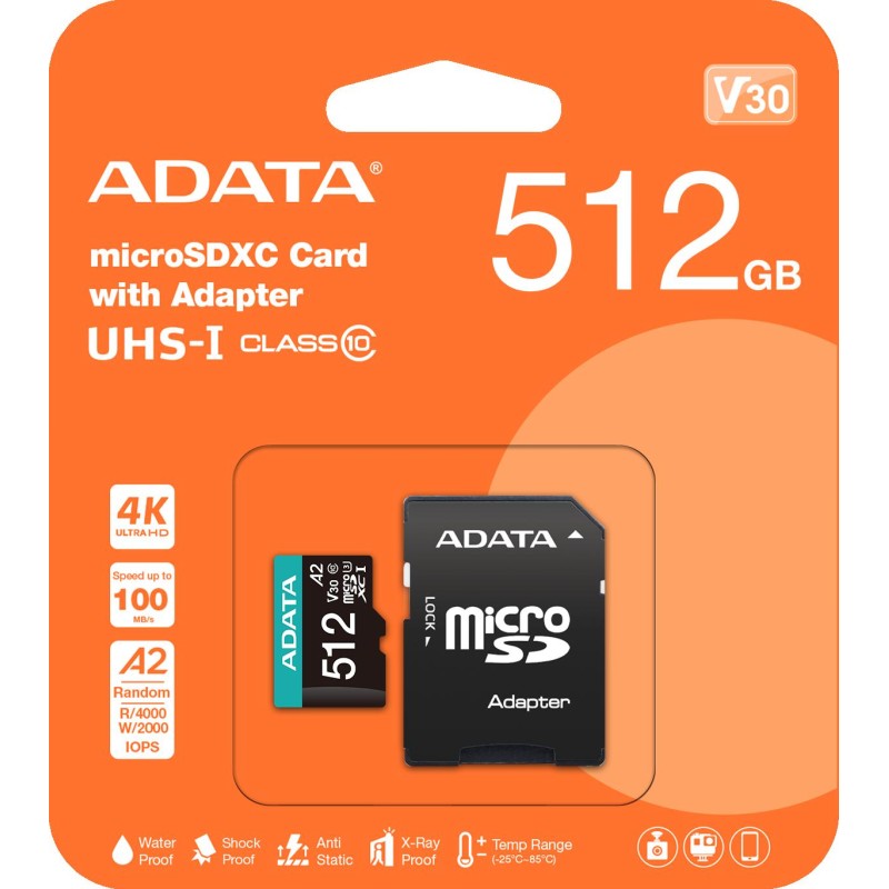 Adata Karta pamięci microSD Premier Pro 512 GB UHS1 U3 V30 A2 + adapter