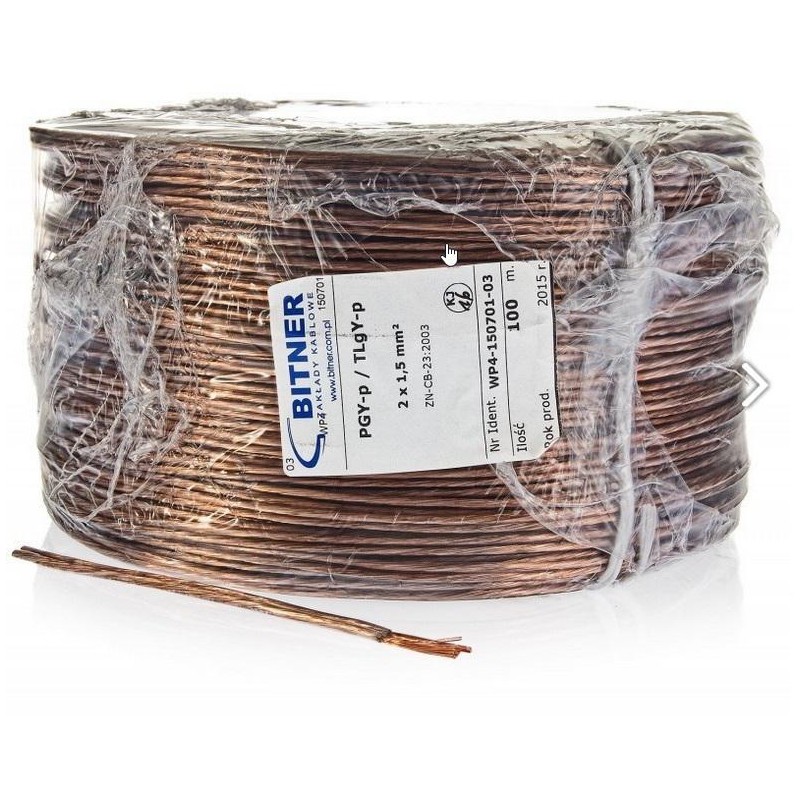 PRZEWÓD GŁOŚNIKOWY BITNER BiTsound PGY-p (TLgY) 2x0,75mm2 ROLKA 100m. PRZEWÓD GŁOŚNIKOWY BITNER BiTsound PGY-p (TLgY) 2x0,75mm2 ROLKA 100m.