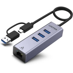 Unitek Hub USB C 4w1 Ethernet 3 x USB A 5 Gbps z adapterem USB A