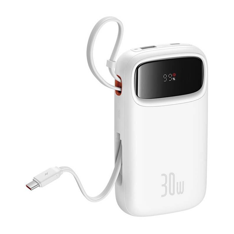 Powerbank Baseus QPow 2 10000mAh 30W z 2 wbudowanymi kablami USB-C - biały Powerbank Baseus QPow 2 10000mAh 30W z 2 wbudowanymi kablami USB-C - biały