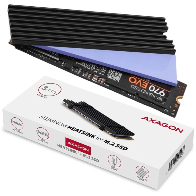 Radiator do dysków Axagon CLR-M2L3 M.2 SSD 3mm Radiator do dysków Axagon CLR-M2L3 M.2 SSD 3mm