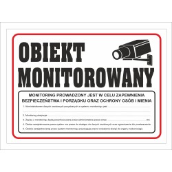 Tabliczka PCV Obiekt Monitorowany z RODO 35x25 cm