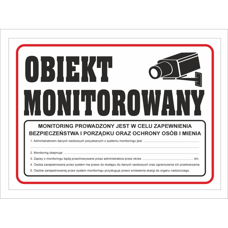 Tabliczka PCV Obiekt Monitorowany z RODO 35x25 cm