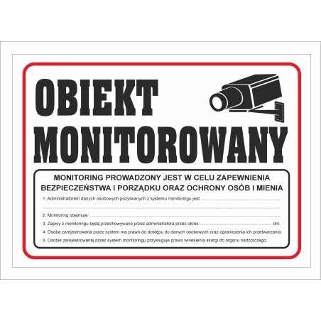 Tabliczka PCV Obiekt Monitorowany z RODO 35x25 cm