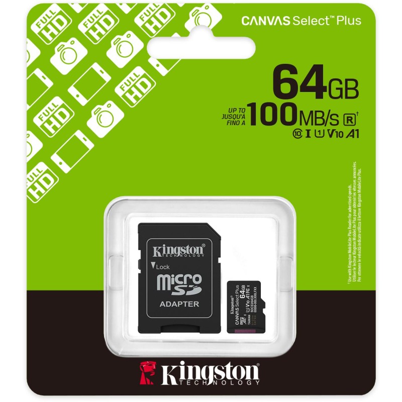 Karta pamięci microSD 64GB Kingston Canvas Select Plus microSDXC C10 UHS-1 64GB Karta pamięci microSD 64GB Kingston Canvas Select Plus microSDXC C10 UHS-1 64GB